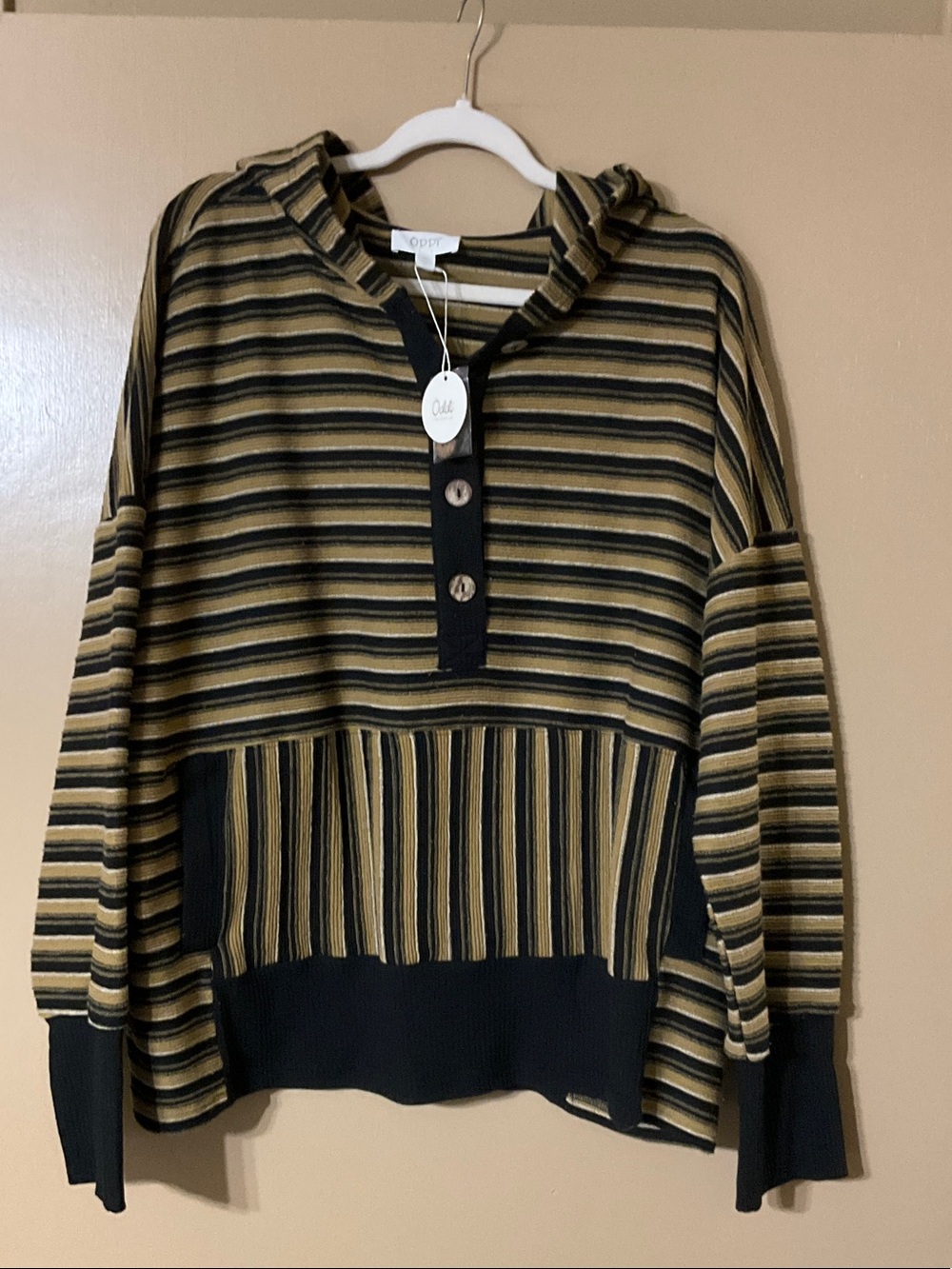 Oddy Striped Hooded Pullover - Tan & Black